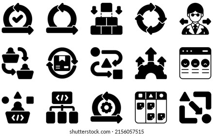 Set Of Vector Icons Related To Agile. Contains Such Icons As Acceptance, Agile, Continuous, Decision Making, Delivery, Development And More.