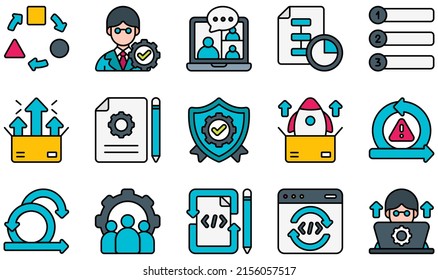 Set of Vector Icons Related to Agile. Contains such Icons as Link, Priority, Product Release, Risk, Scrum, Test and more.