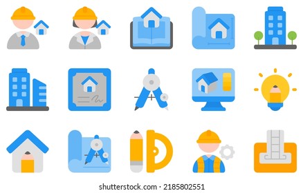 Set of Vector Icons Related to Architecture. Contains such Icons as Architect, Architecture, Blueprint, Building, Certificate, Creative Design and more.
