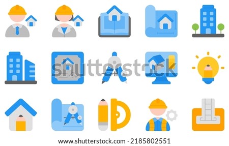 Set of Vector Icons Related to Architecture. Contains such Icons as Architect, Architecture, Blueprint, Building, Certificate, Creative Design and more.