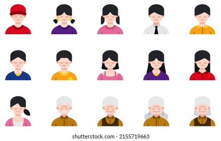 Satz von Vektorsymbols, die mit Avataren verwandt sind. Enthält solche Symbole wie Boy, Girl, Man, Woman, Old Man, Old Woman und mehr.