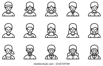 Satz von Vektorsymbols, die mit Avataren verwandt sind. Enthält solche Symbole wie Boy, Girl, Man, Woman, Old Man, Old Woman und mehr.