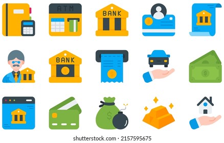 Set Of Vector Icons Related To Banking. Contains Such Icons As Accounting, Bank, Bank Account, Bank Statement, Banking, Banker And More.