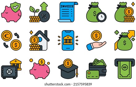 Set of Vector Icons Related to Banking. Contains such Icons as Insurance, Interest, Invoice, Loan, Money, Savings and more.