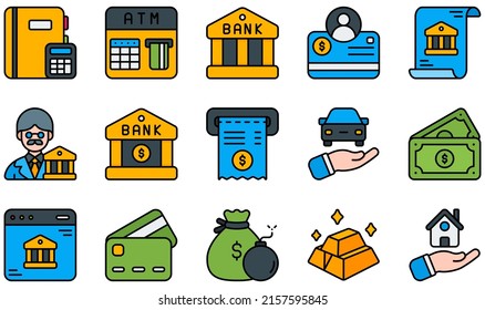 Set of Vector Icons Related to Banking. Contains such Icons as Accounting, Bank, Bank Account, Bank Statement, Banking, Banker and more.