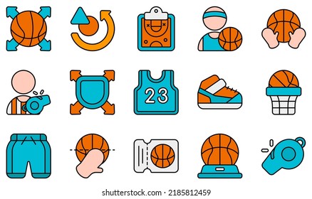 Set Of Vector Icons Related To Basketball. Contains Such Icons As Pass, Plan, Player, Rebound, Referee, Shirt And More.