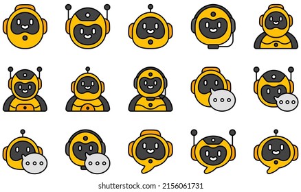 Set of Vector Icons Related to Chatbot. Contains such Icons as Bot, Robot, Chatbot, Chat, Message, Conversation and more.