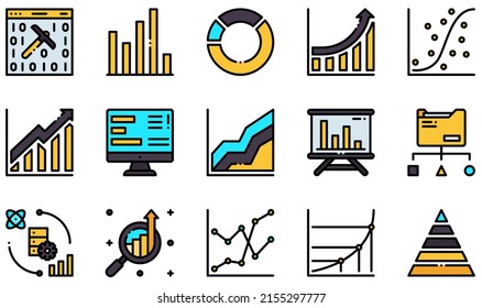 Set of Vector Icons Related to Data Analysis. Contains such Icons as Mining , Bar Chart, Pie Chart, Growth Chart, Scatter Plot, Data Report and more.