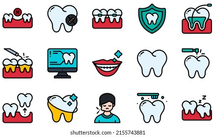 Set of Vector Icons Related to Dental. Contains such Icons as Missing, No Sweet, Orthodontics, Scaling, Scan, Tooth and more.