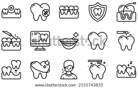 Set of Vector Icons Related to Dental. Contains such Icons as Missing, No Sweet, Orthodontics, Scaling, Scan, Tooth and more.