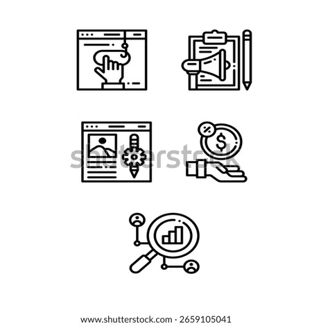 Set of vector icons related to digital marketing contains logo