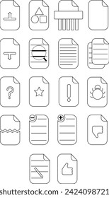 set of vector icons related to documents, papers, 18 icons