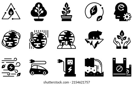 Set of Vector Icons Related to Ecology. Contains such Icons as Recycle, Tree, Plant, Leaf, Ecological Mind, World Ecology and more.