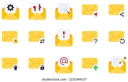 Set of Vector Icons Related to Email. Contains such Icons as Open Email, Options, Searching, Send Mail, Spam, Upload and more.