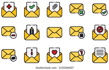 Set of Vector Icons Related to Email. Contains such Icons as Adding, Approved, Arroba, Click, Completed, Delete and more.