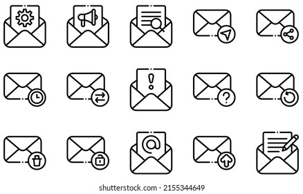 Set of Vector Icons Related to Email. Contains such Icons as Open Email, Options, Searching, Send Mail, Spam, Upload and more.