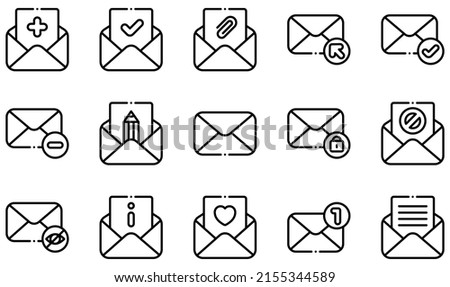 Set of Vector Icons Related to Email. Contains such Icons as Adding, Approved, Arroba, Click, Completed, Delete and more.