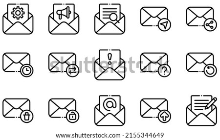 Set of Vector Icons Related to Email. Contains such Icons as Open Email, Options, Searching, Send Mail, Spam, Upload and more.