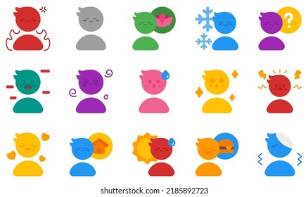 Set Of Vector Icons Related To Feeling. Contains Such Icons As Angry, Bored, Calm, Crane, Cold, Confused And More.