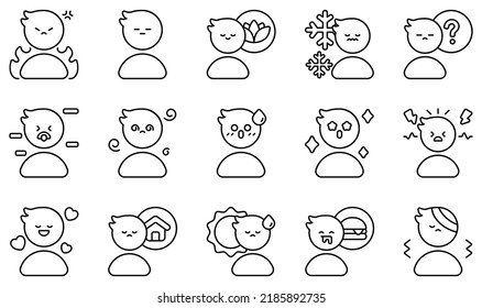 Set Of Vector Icons Related To Feeling. Contains Such Icons As Angry, Bored, Calm, Crane, Cold, Confused And More.