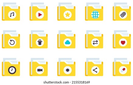 Set of Vector Icons Related to Folders. Contains such Icons as folder, file, document, storage, data, archive and more.