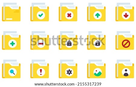 Set of Vector Icons Related to Folders. Contains such Icons as folder, file, document, storage, data, archive and more.