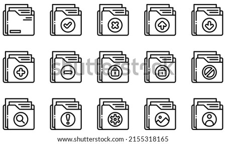Set of Vector Icons Related to Folders. Contains such Icons as folder, file, document, storage, data, archive and more.