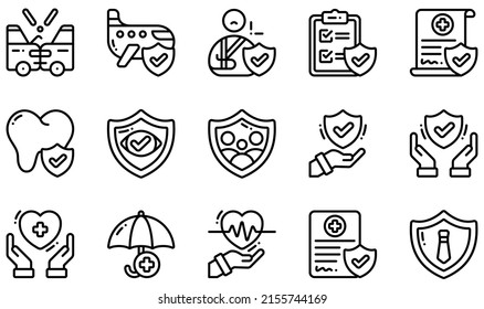 Set of Vector Icons Related to Health Insurance. Contains such Icons as Accident, Broken Arm, Health Insurance, Insurance, Healthcare, Checklist and more.