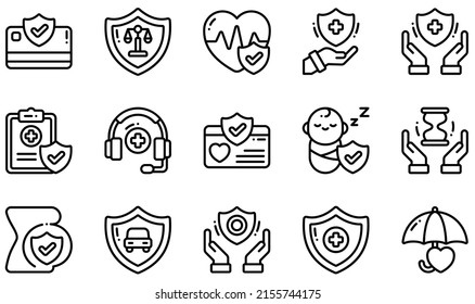 Set of Vector Icons Related to Health Insurance. Contains such Icons as Insurance Payment, Life Insurance, Medical Insurance, Medical Record, Pediatric, Safe and more.