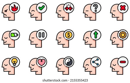 Set of Vector Icons Related to Human Mind. Contains such Icons as Angry, Approved, Conflict, Confused, Disabled, Happiness and more.