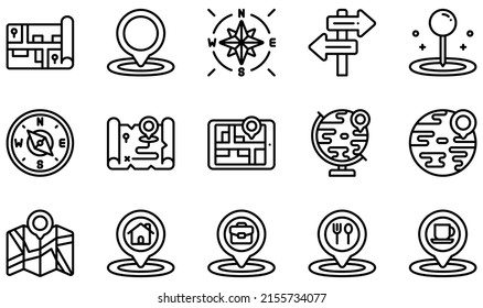 Set of Vector Icons Related to Maps And Navigation. Contains such Icons as Map, Placeholder, Cardinal, Direction, Navigation, Location and more.