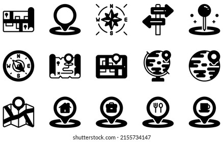 Set of Vector Icons Related to Maps And Navigation. Contains such Icons as Map, Placeholder, Cardinal, Direction, Navigation, Location and more.