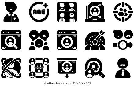 Set of Vector Icons Related to Market Research. Contains such Icons as Adult, Age, Age Group, Consumer Research, Customer Behavior, Focus Group and more.