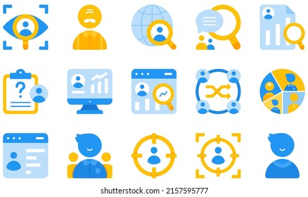 Set of Vector Icons Related to Market Research. Contains such Icons as Observation, Online Survey, Qualitative, Quantitative, Research, Segmentation and more.