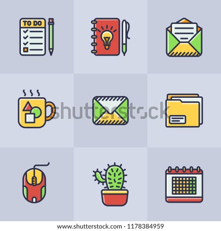 Set of vector icons related to office, planning, and work. Web graphic design.
