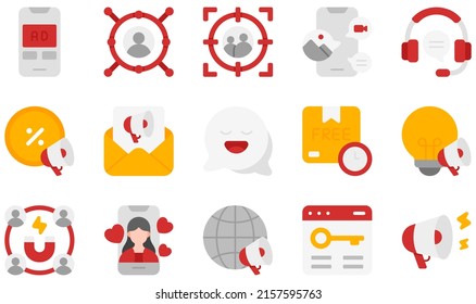 Set of Vector Icons Related to Online Marketing. Contains such Icons as Advertising, Affiliate Marketing, Content Marketing, Email, Influencer, Inbound Marketing and more.