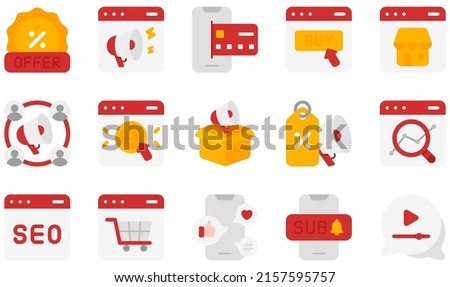 Set of Vector Icons Related to Online Marketing. Contains such Icons as Online Marketing, Onlines Payment, Online Shopping, Onlines Store, Outbound Marketing, Seo and more.