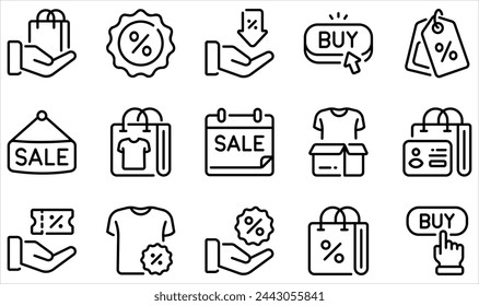 Set of Vector Icons Related to Sales And Discount. Contains such Icons as Shopping bag, Discount, Tag Price, Sales, Buy, Low Price and more.
