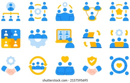 Set of Vector Icons Related to Teamwork. Contains such Icons as Structure, Team, Teamwork, Together, Trust, Unity and more.