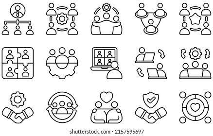Set of Vector Icons Related to Teamwork. Contains such Icons as Structure, Team, Teamwork, Together, Trust, Unity and more.