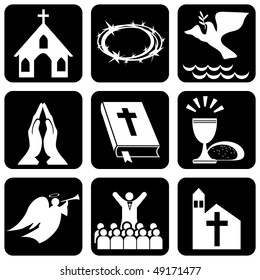 set of vector icons of religious christianity signs and symbols