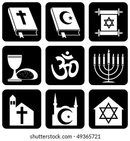 set of vector icons of religious signs and symbols