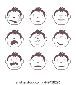 Set of vector icons represent different facets of human emotions. Expression. Flat design. 