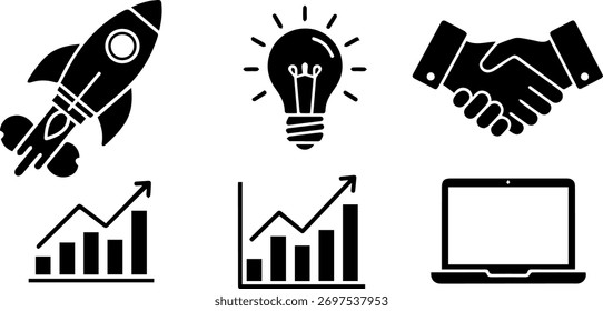 A set of vector icons representing business startup, success, and growth concepts.