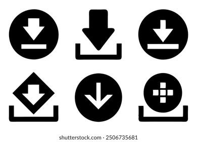 A set of vector icons representing download and upload actions, suitable for web design, software interfaces, and digital platforms.