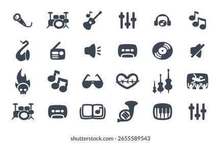 Un conjunto de iconos vectoriales que representan conceptos musicales