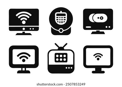 A set of vector icons representing various smart devices, including phones, tablets, and smart watches. Perfect for use in technology designs, digital projects, and modern content