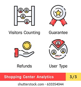 Set of vector icons for rstat industry. Range of signs for shopping centers business. Management staff. 