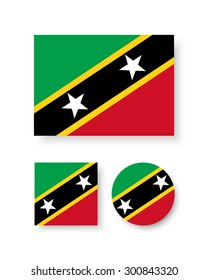 Set of vector icons with Saint Kitts and Nevis flag