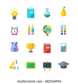 Set of vector icons. School supplies. Isolated on white background.
